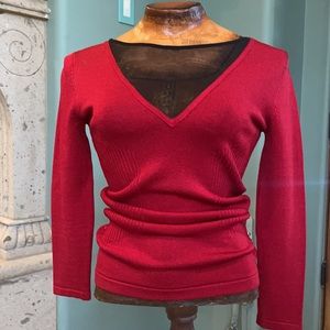 Cache pullover V-neck sweater sheer v neck front and back intricate stitching